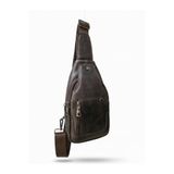 Deribond Hakiki Deri Erkek Çapraz Göğüs Çantası - Çok Bölmeli Body Bag Sling Bag Crazy Kahverengi