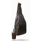 Deribond Hakiki Deri Erkek Çapraz Göğüs Çantası - Çok Bölmeli Body Bag Sling Bag - Kahverengi_002