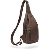 Deribond Hakiki Deri Erkek Çapraz Göğüs Çantası - Çok Bölmeli Body Bag Sling Bag - Kahverengi