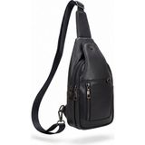 Deribond Hakiki Deri Erkek Çapraz Göğüs Çantası - Çok Bölmeli Body Bag Sling Bag - Siyah