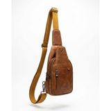 Deribond Hakiki Deri Erkek Çapraz Göğüs Çantası - Çok Bölmeli Body Bag Sling Bag Taba