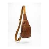 Deribond Hakiki Deri Erkek Çapraz Göğüs Çantası - Çok Bölmeli Body Bag Sling Bag Taba
