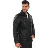 Deriburada Erkek Siyah Mont Rüzgar Geçirmez Klasik Yaka Regular Fit Model - 3XL
