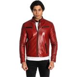 Deriburada Erkek Spor Hakiki Deri Mont - Kırmızı - 4XL