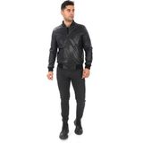 Deriburada Erkek Trikolu Kolej Model Deri Mont - Siyah - 5XL