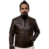 Deriburada Erkek Yeni Motorcu Modeli Hakiki Deri Mont - Kahverengi - 5XL