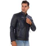 Deriburada Erkek Yeni Motorcu Modeli Hakiki Deri Mont - Lacivert - 2XL