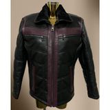 Deriburada Yakası Kürklü Hakiki Deri Mont - Siyah - 3XL