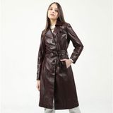 Dericlub 2099 Bordo Kadın Deri Trençkot - M
