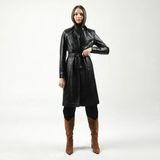 Dericlub 2099 Siyah Kadın Deri Trençkot - XS