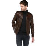 Dericlub Deri Erkek Mont E-1084 Slim Fit Camel Antik Deri Kalite - XL