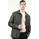 Dericlub E-1012 Gummy Kısa Erkek Kaban Gerçek Deri Uzun Kol Modern Stil - Yeşil - XL