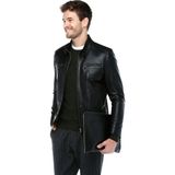 Dericlub E-1084 Slim Fit Deri Erkek Mont 1.Sınıf Hakiki Deri Yumuşak Astar ile Konfor - Siyah - 3XL