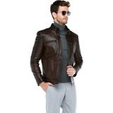 Dericlub E-502 Camel Renkli Deri Erkek Ceket Düz Desenli L Beden Şık Tasarım