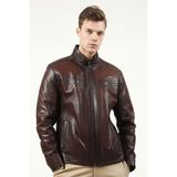 Dericlub E1097 Jumbo Gerçek Deri Erkek Mont Kızıl - 7XL