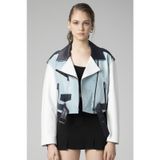 Dericlub H.quınn Crop Biker Kadın Deri Mont Mavi
