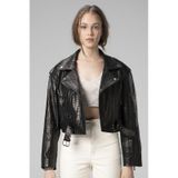 Dericlub H.quınn Crop Biker Kadın Deri Mont siyah