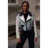 Dericlub H.quınn Crop Biker Kadın Deri Mont - XS - Mavi