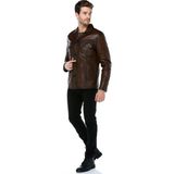 Dericlub Hector Erkek Hakiki Deri Spor Ceket Camel Antik - 7XL - Regular Fit