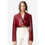 DERİCLUB Jasmine Kadın Crop Blazer Hakiki Deri Ceket A.BORDO