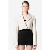 Dericlub Jasmine Kadın Crop Blazer Hakiki Deri Ceket Bej