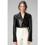 Dericlub Jasmine Kadın Crop Blazer Hakiki Deri Ceket Siyah