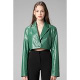 Dericlub Jasmine Kadın Crop Blazer Hakiki Deri Ceket Yeşil Overlay - XS