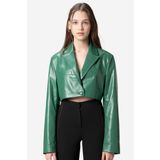 DERİCLUB Jasmine Kadın Crop Blazer Hakiki Deri Ceket YEŞİL OVERLAY
