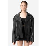 Dericlub Pamela Unisex Jumbo Oversize Biker Hakiki Deri Mont Siyah