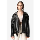 Dericlub Pamela Unisex Silme Oversize Biker Hakiki Deri Mont Siyah/taba