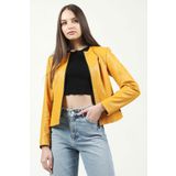 Dericlub Rm384 Baskılı Crop Fit Gerçek Deri Kadın Mont Sarı