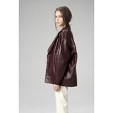 Dericlub WM019 Oversize Biker Deri Bordo Kadın Mont