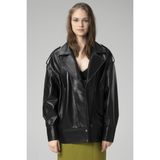 Dericlub WM019 Oversize Biker Hakiki Deri Kadın Mont - Siyah - 2XL