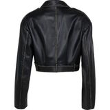 Dericlub WM022 Gerçek Deri Cropcut Biker Kadın Deri Mont - Siyah - Beyaz