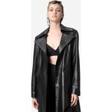 Dericlub WM030 Hakiki Deri Kadın Uzun Trençkot Siyah - 3XL