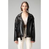 Dericlub WM031 Oversize Biker Silme Siyah Taba Deri Kadın Mont