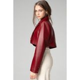 Dericlub WM034 Açık Bordo Gerçek Deri Crop Blazer Kadın Ceket