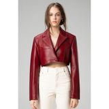 Dericlub WM034 Deri Crop Blazer Açık Bordo Kadın Ceket