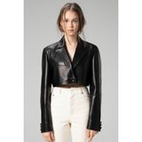 Dericlub WM034 Siyah Gerçek Deri Crop Blazer Kadın Ceket