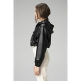 Dericlub WM036 Kapüşonlu Gerçek Deri Crop Mont - XL - Siyah
