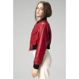 Dericlub WM036 Ribanalı Gerçek Deri Crop Mont - S - Kırmızı