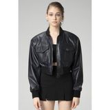 Dericlub WM036 Ribanalı Gerçek Deri Crop Mont - XL - Lacivert