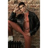 Dericlub WM049 Gerçek Deri Kadın Oversize Biker Mont - Siyah - XS