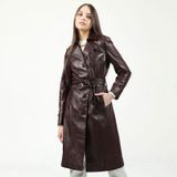 Dericlub YB-2099 Gerçek Deri Bordo Kadın Trençkot