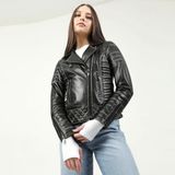 Dericlub YB-2141 Silme Gerçek Deri Siyah Bej Kadın Mont