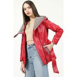 Dericlub YB-2163/80 Kırmızı Deri Kadın Kaban