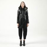 Dericlub YB-2334 Kapşonlu Gerçek Deri Kadın Trençkot - XL - Siyah