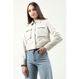Dericlub YB-VGN1 Crop Fit Gerçek Deri Bej Kadın Mont