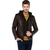 DeriClup E-1055/K Kapşonlu Deri Erkek Mont - 5XL - Bordo