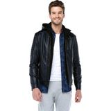 DeriClup E-1055/K Kapşonlu Deri Erkek Mont - 5XL - Lacivert